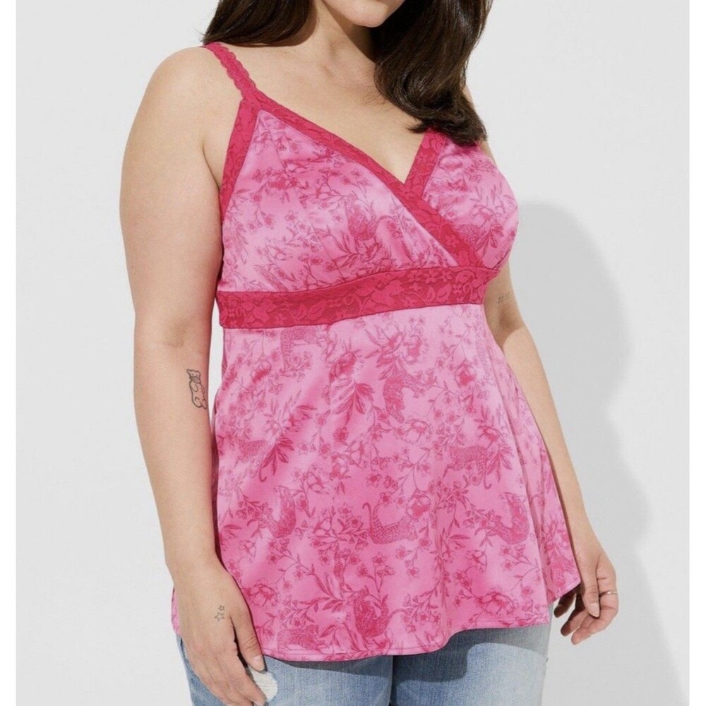 Torrid Betsey Johnson Lace Inset Cami Pink V-Neck Adjustable Floral Glam New 4X